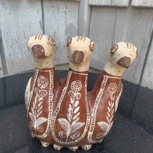 Peruvian Three-Headed Bird Ocarina – Handmade Andean Clay Vessel Flute Folk Art